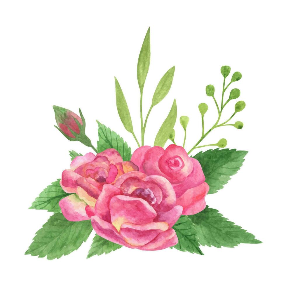acuarela Boda ramo. rosas y verde hojas arreglo vector