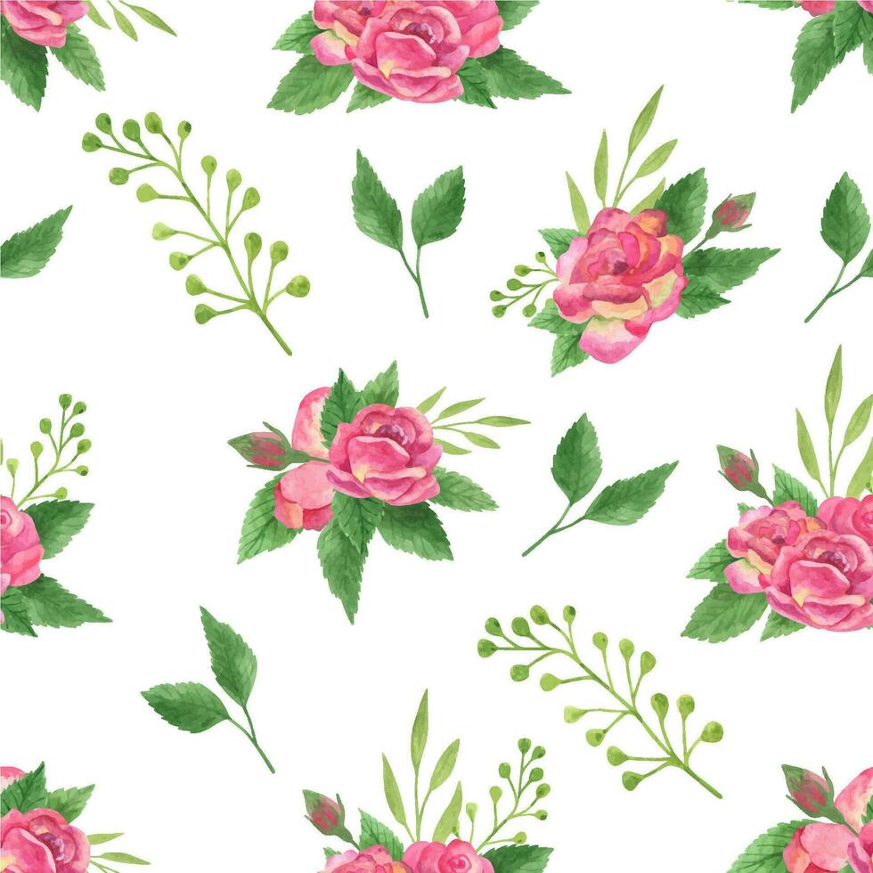 Seamless pattern with roses arrangements. Hand drawn watercolor illustration vector