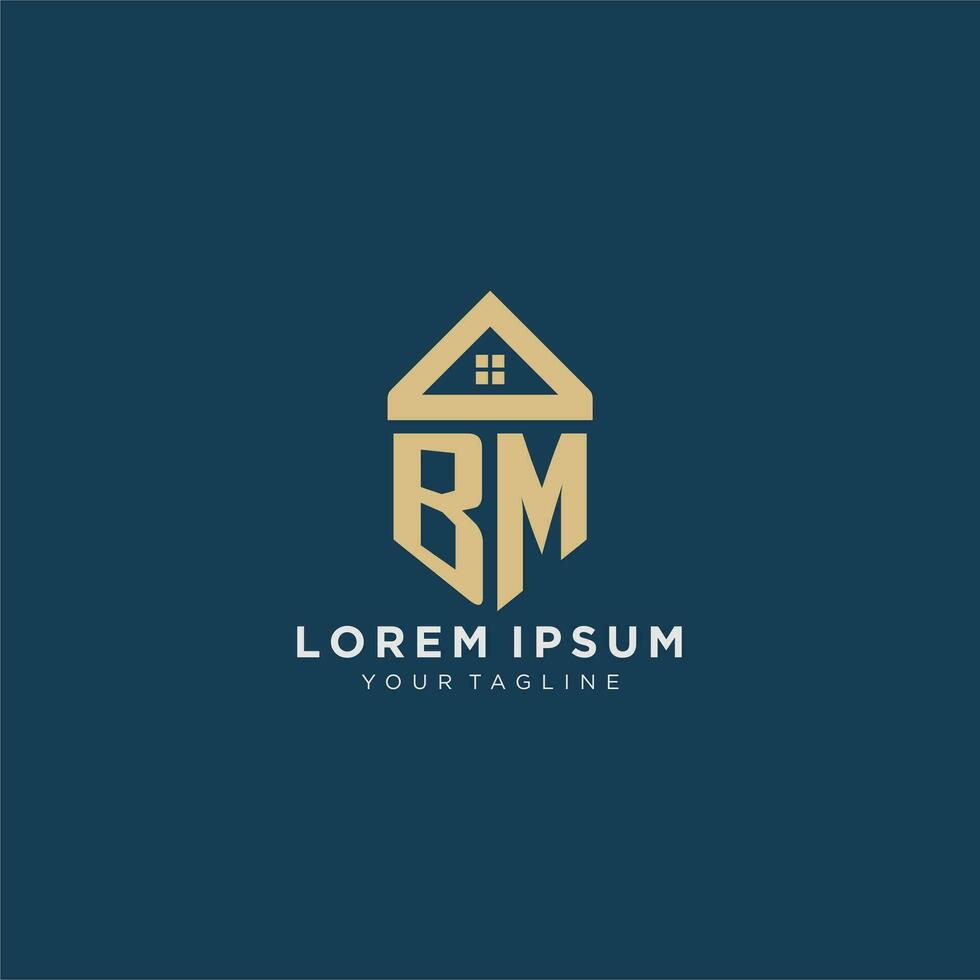 initial letter BM with simple house roof creative logo design for real estate company vector