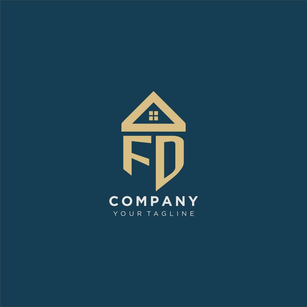 initial letter FD with simple house roof creative logo design for real estate company vector