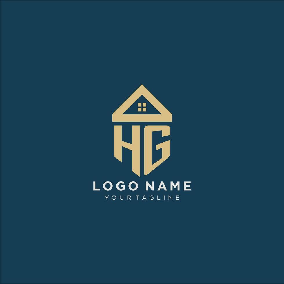 initial letter HG with simple house roof creative logo design for real estate company vector
