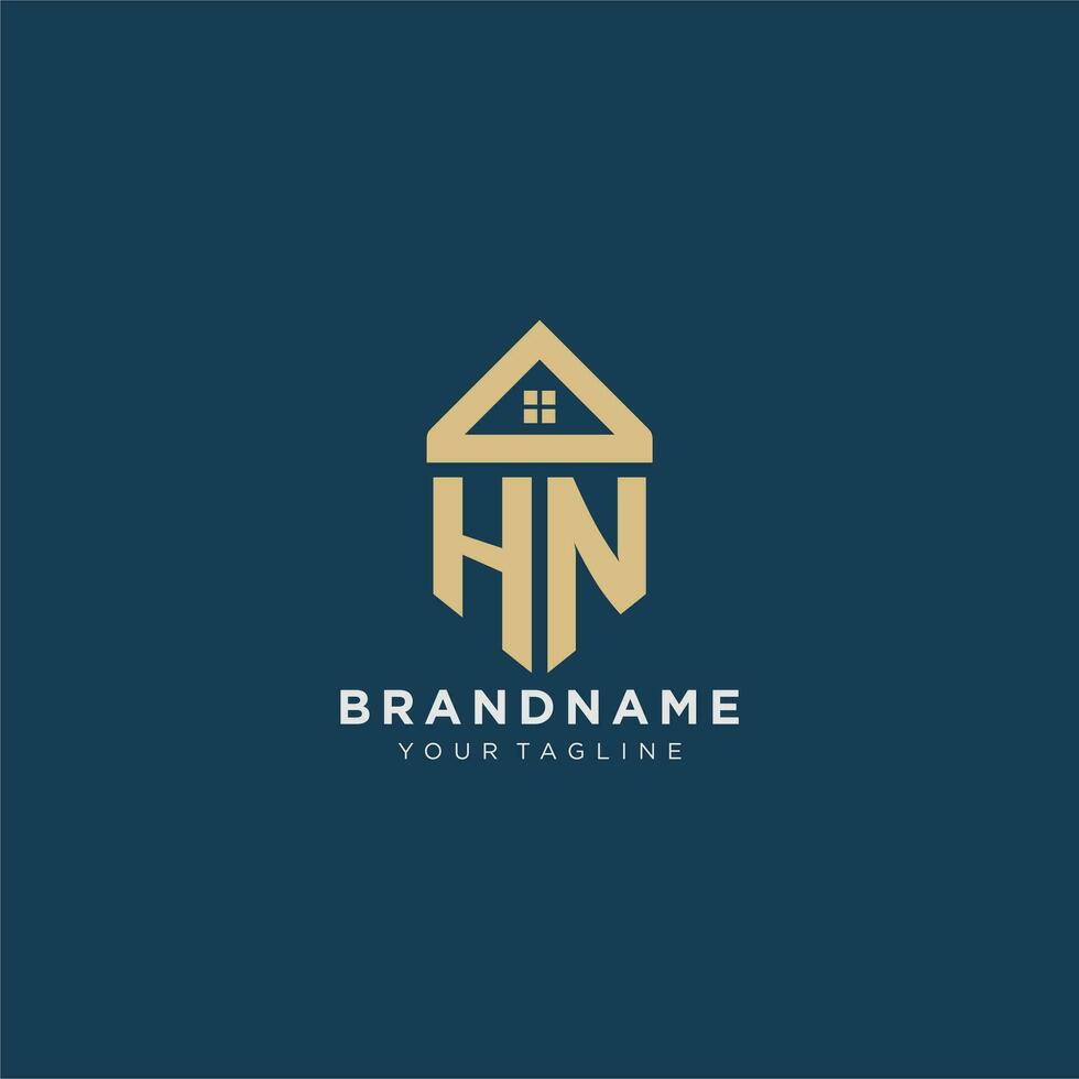 inicial letra hn con sencillo casa techo creativo logo diseño para real inmuebles empresa vector