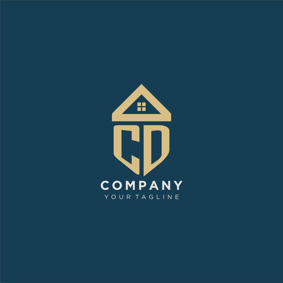 initial letter CD with simple house roof creative logo design for real estate company vector