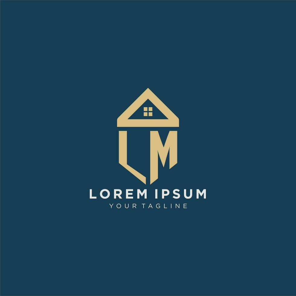 initial letter LM with simple house roof creative logo design for real estate company vector