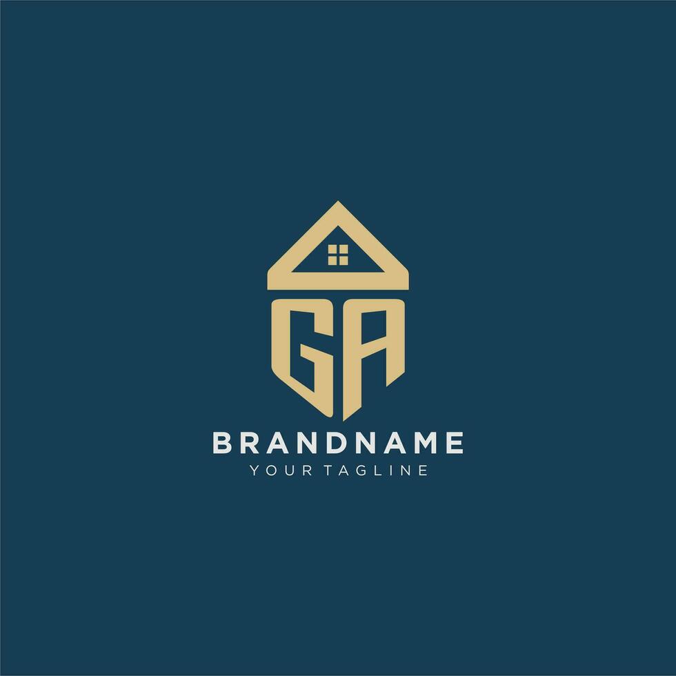 initial letter GA with simple house roof creative logo design for real estate company vector