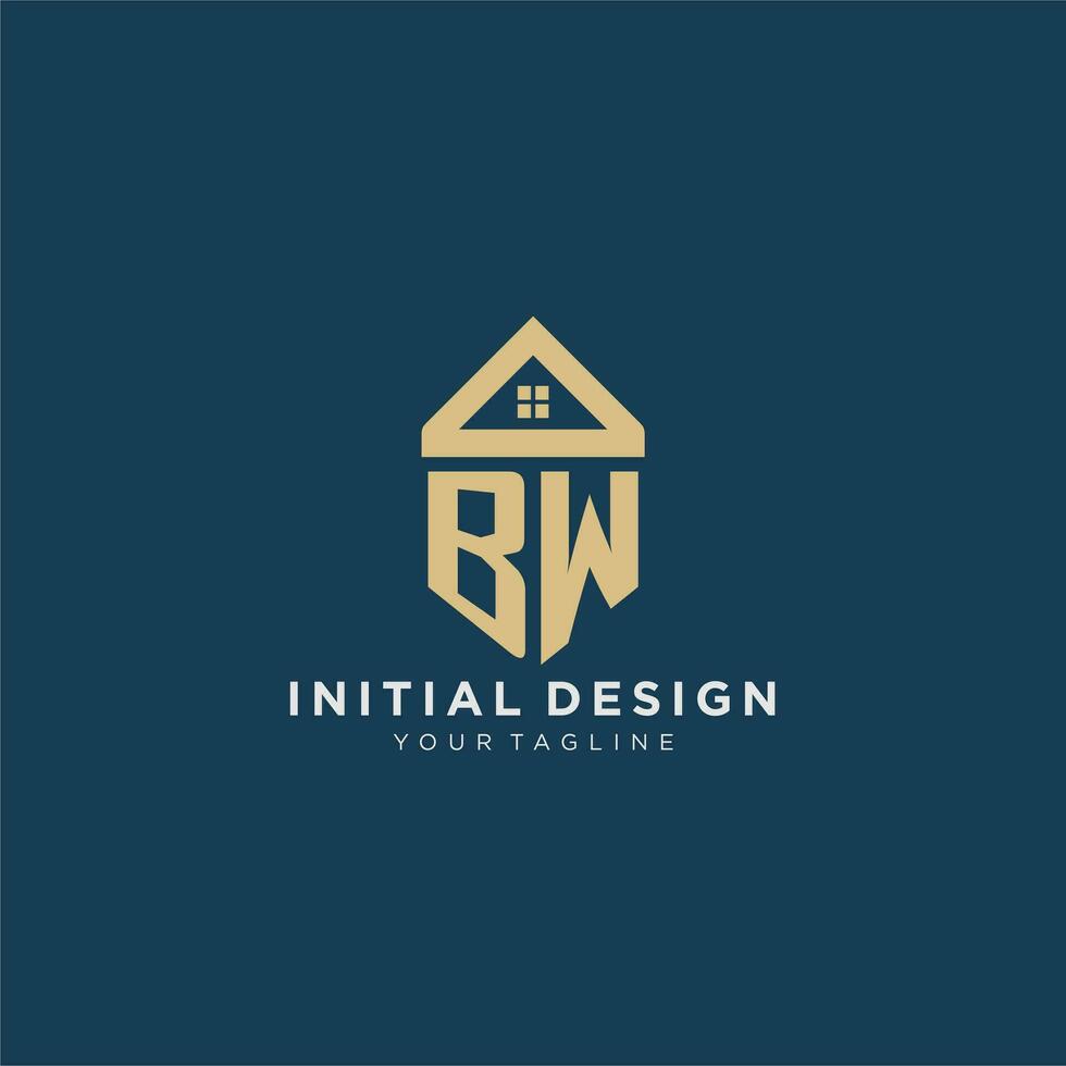 initial letter BW with simple house roof creative logo design for real estate company vector
