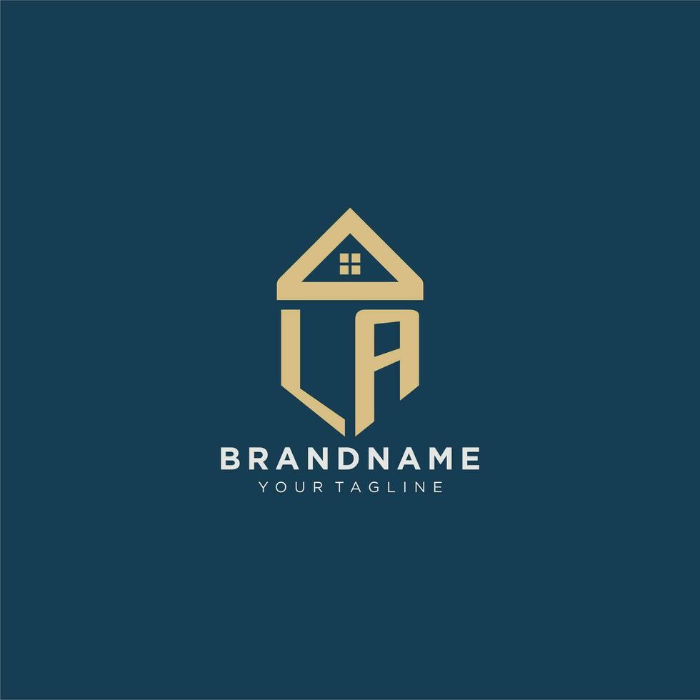 initial letter LA with simple house roof creative logo design for real estate company vector