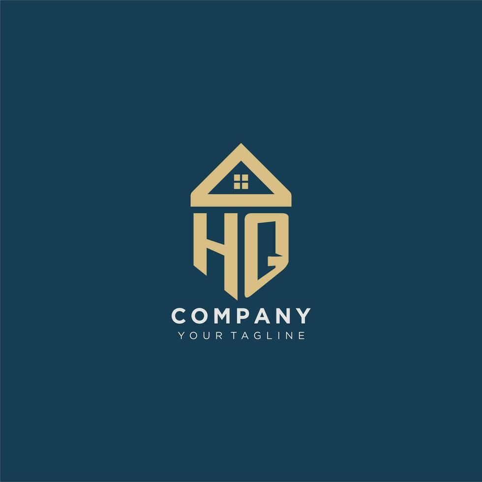 initial letter HQ with simple house roof creative logo design for real estate company vector