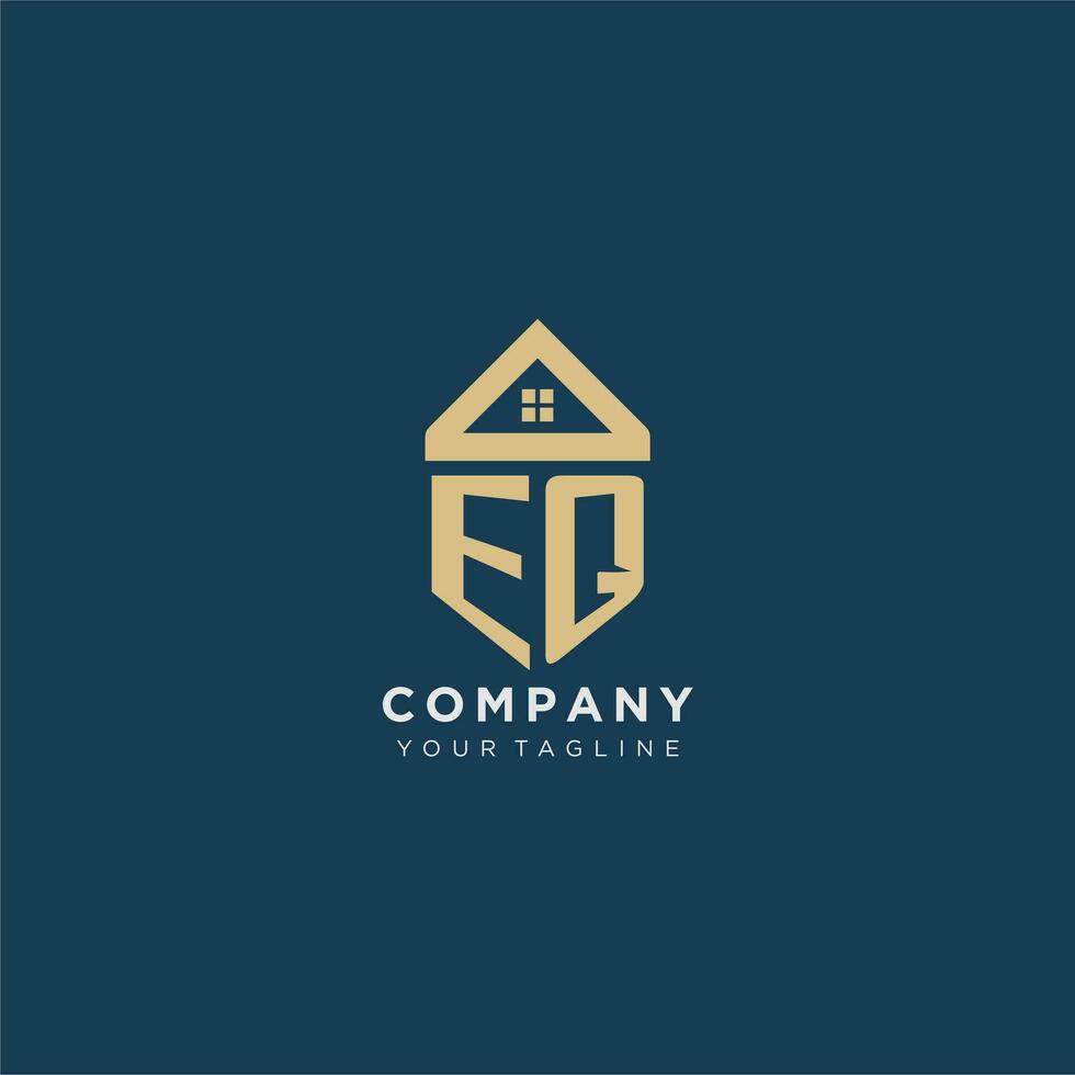 inicial letra eq con sencillo casa techo creativo logo diseño para real inmuebles empresa vector