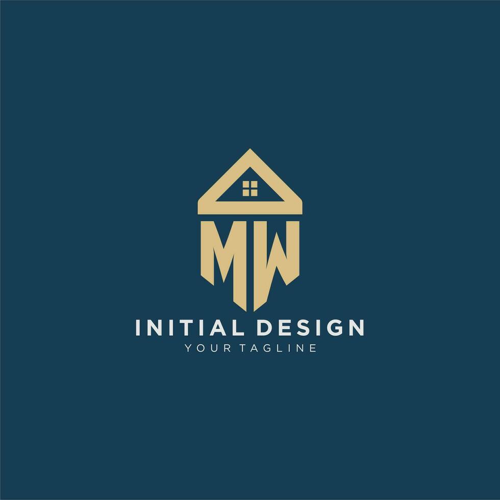 initial letter MW with simple house roof creative logo design for real estate company vector