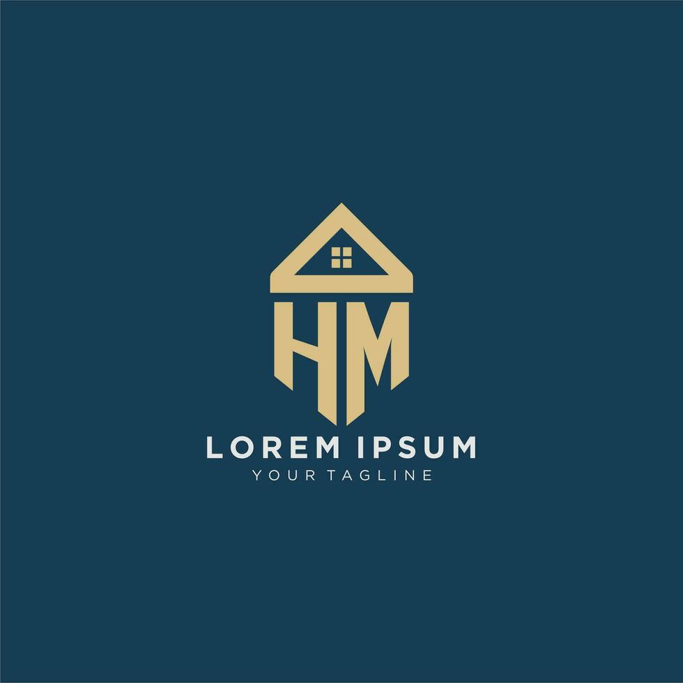 initial letter HM with simple house roof creative logo design for real estate company vector