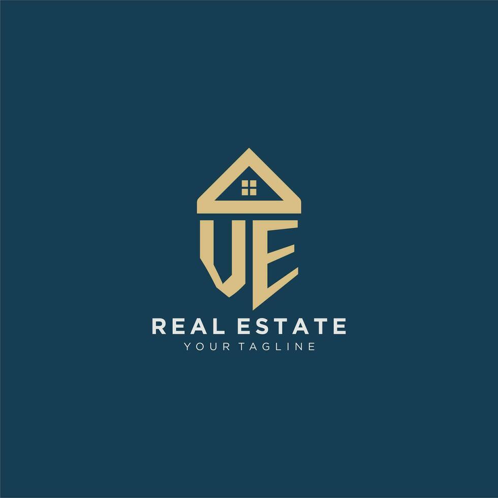 initial letter VE with simple house roof creative logo design for real estate company vector