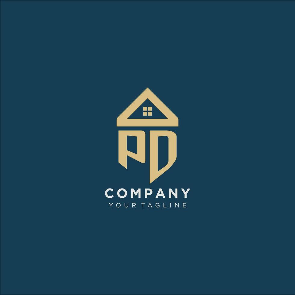 initial letter PD with simple house roof creative logo design for real estate company vector