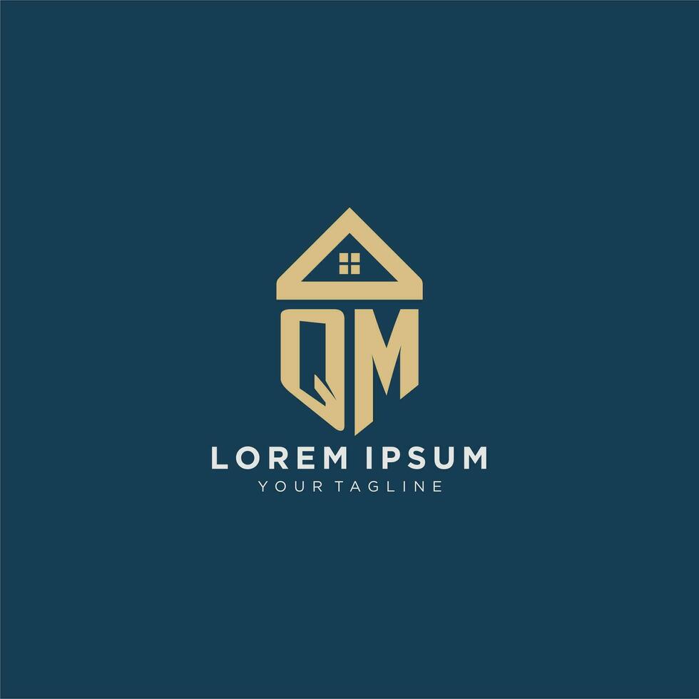 initial letter QM with simple house roof creative logo design for real estate company vector