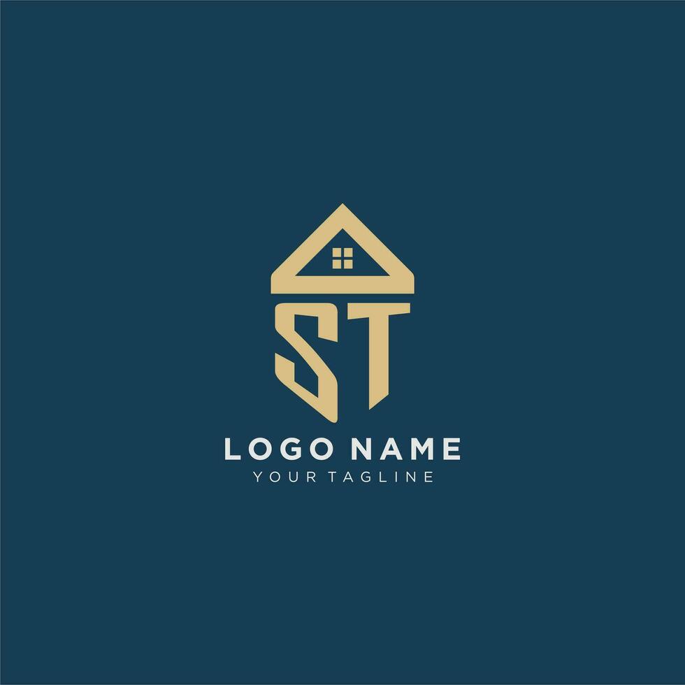 initial letter ST with simple house roof creative logo design for real estate company vector