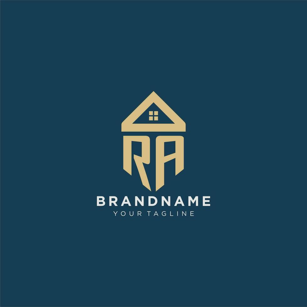 initial letter RA with simple house roof creative logo design for real estate company vector