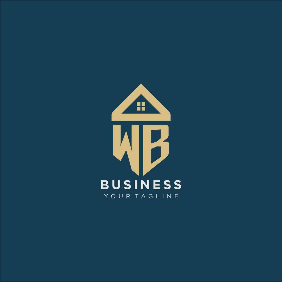 inicial letra wb con sencillo casa techo creativo logo diseño para real inmuebles empresa vector