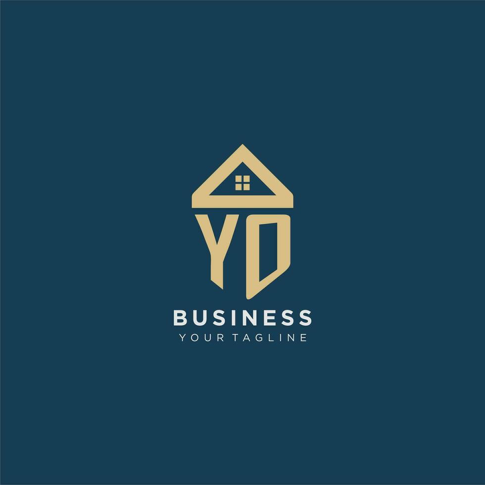 initial letter YO with simple house roof creative logo design for real estate company vector