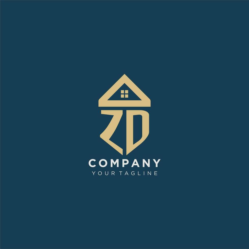 initial letter ZD with simple house roof creative logo design for real estate company vector
