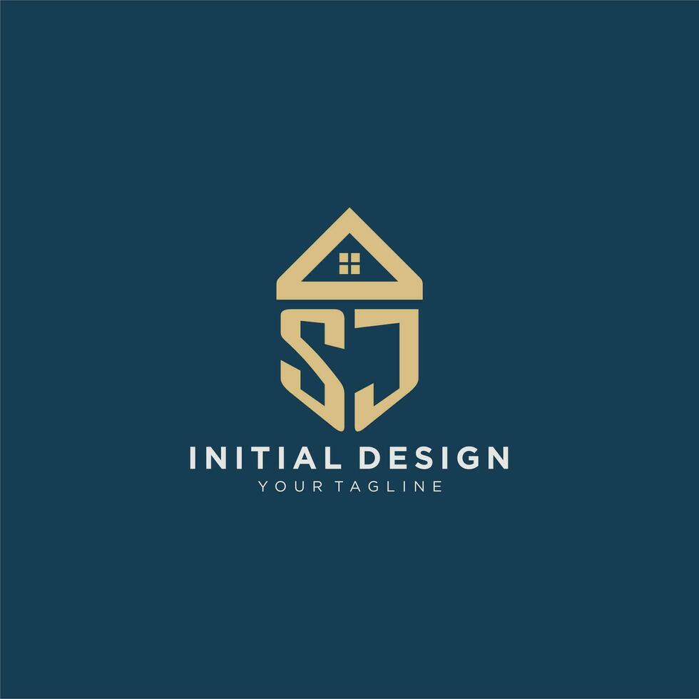 initial letter SJ with simple house roof creative logo design for real estate company vector