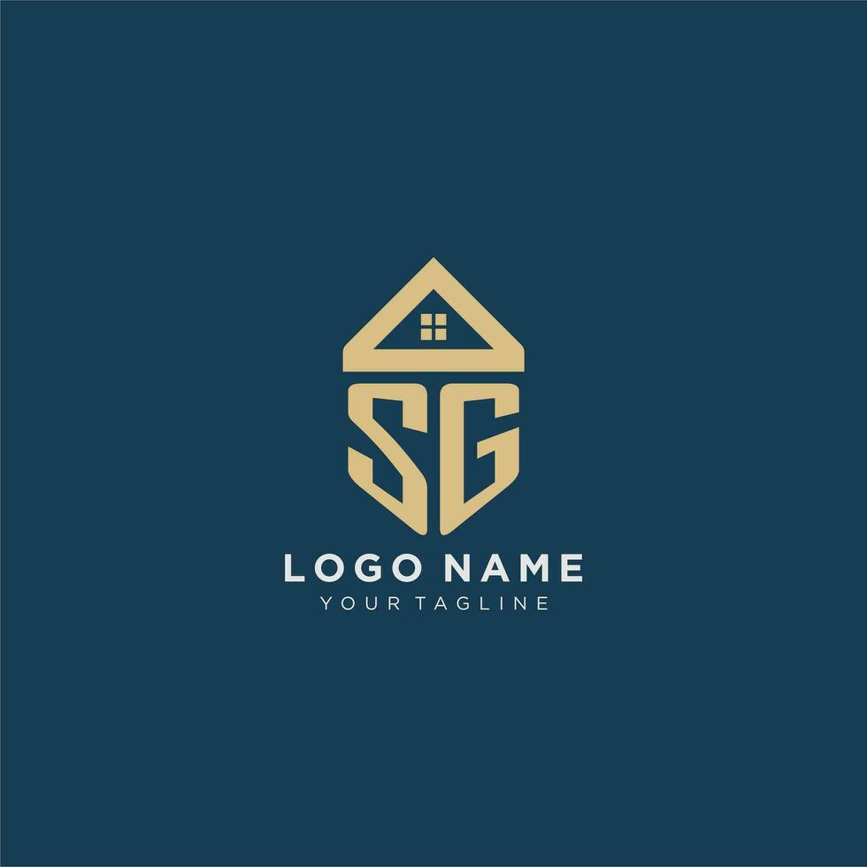 initial letter SG with simple house roof creative logo design for real estate company vector