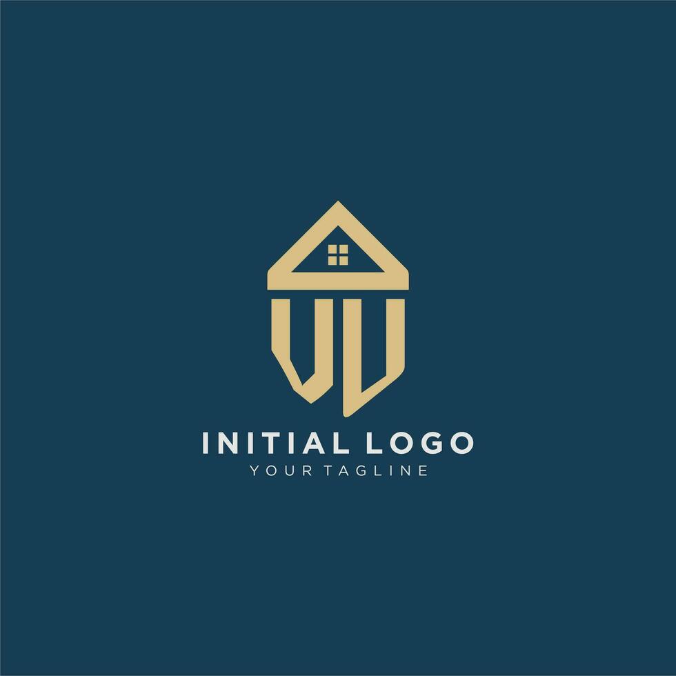 inicial letra vu con sencillo casa techo creativo logo diseño para real inmuebles empresa vector