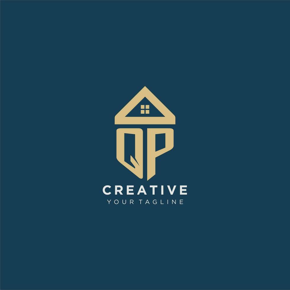initial letter QP with simple house roof creative logo design for real estate company vector