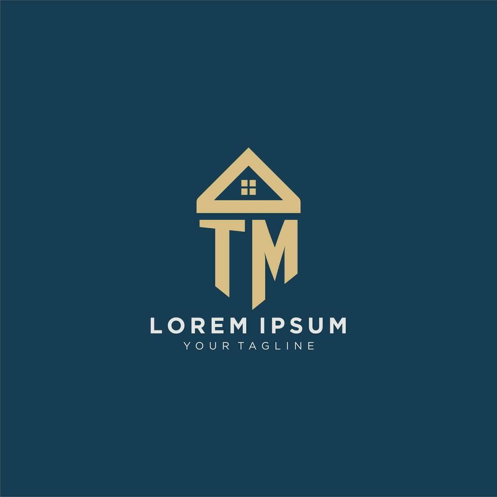 initial letter TM with simple house roof creative logo design for real estate company vector