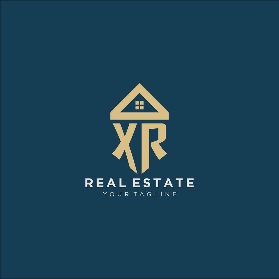 initial letter XR with simple house roof creative logo design for real estate company vector