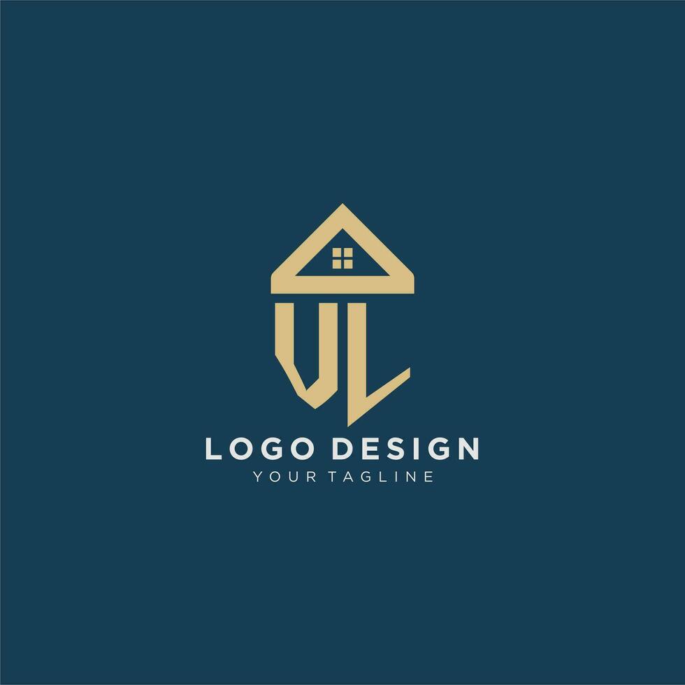 initial letter VL with simple house roof creative logo design for real estate company vector