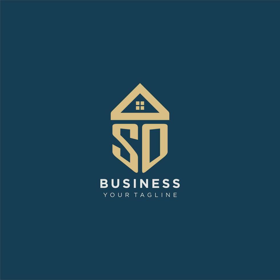 initial letter SO with simple house roof creative logo design for real estate company vector