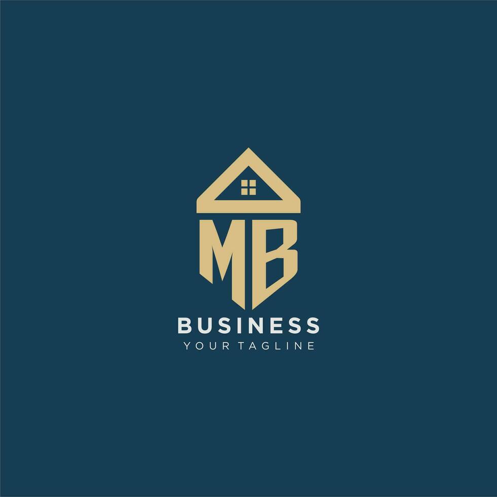 initial letter MB with simple house roof creative logo design for real estate company vector