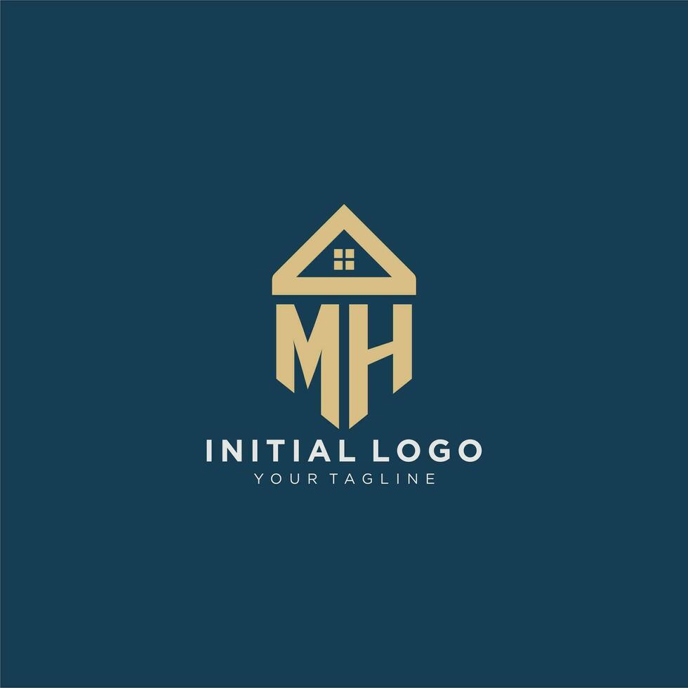 initial letter MH with simple house roof creative logo design for real estate company vector