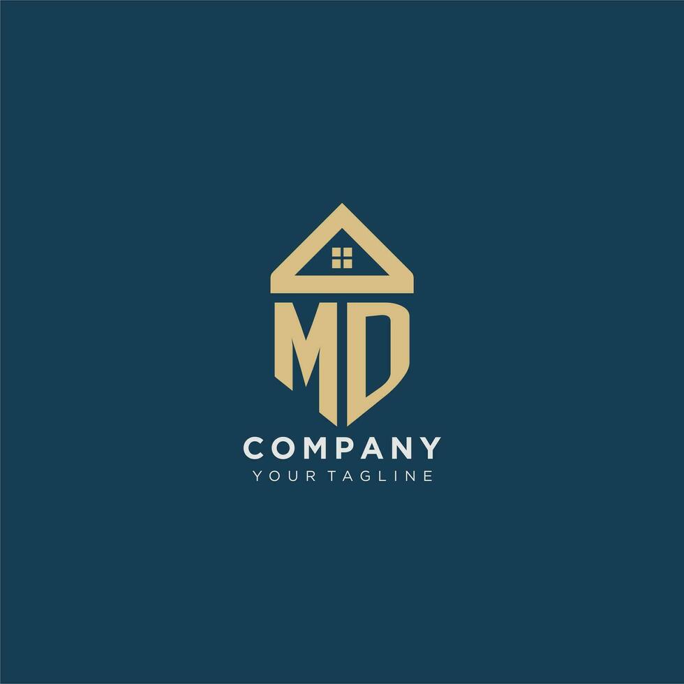 initial letter MD with simple house roof creative logo design for real estate company vector