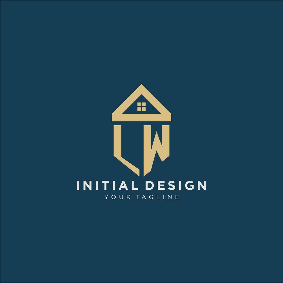 initial letter LW with simple house roof creative logo design for real estate company vector