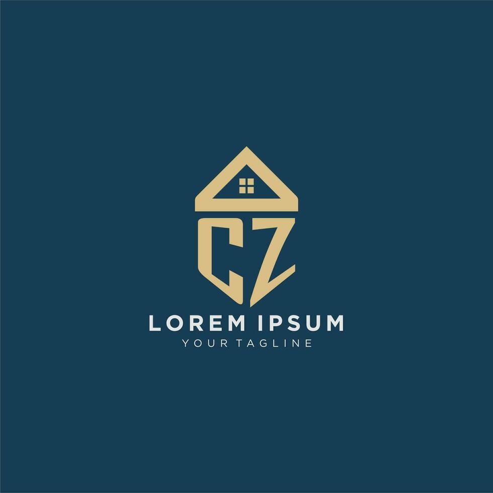 initial letter CZ with simple house roof creative logo design for real estate company vector