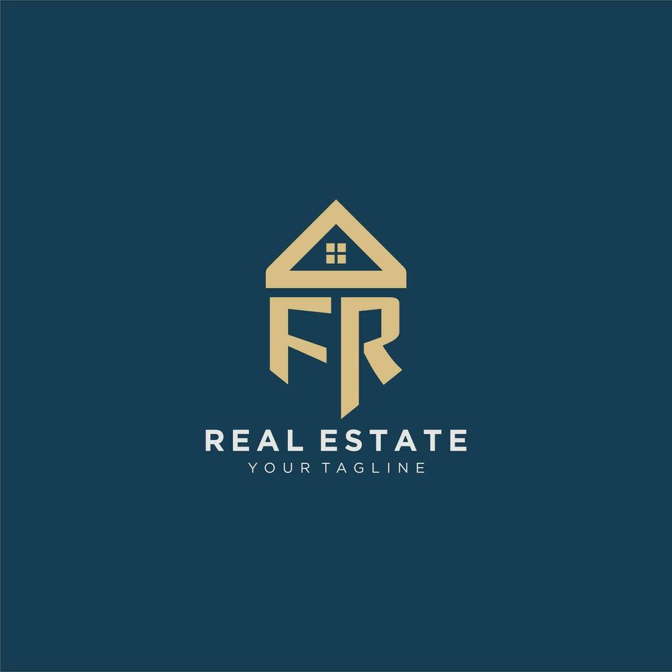 initial letter FR with simple house roof creative logo design for real estate company vector