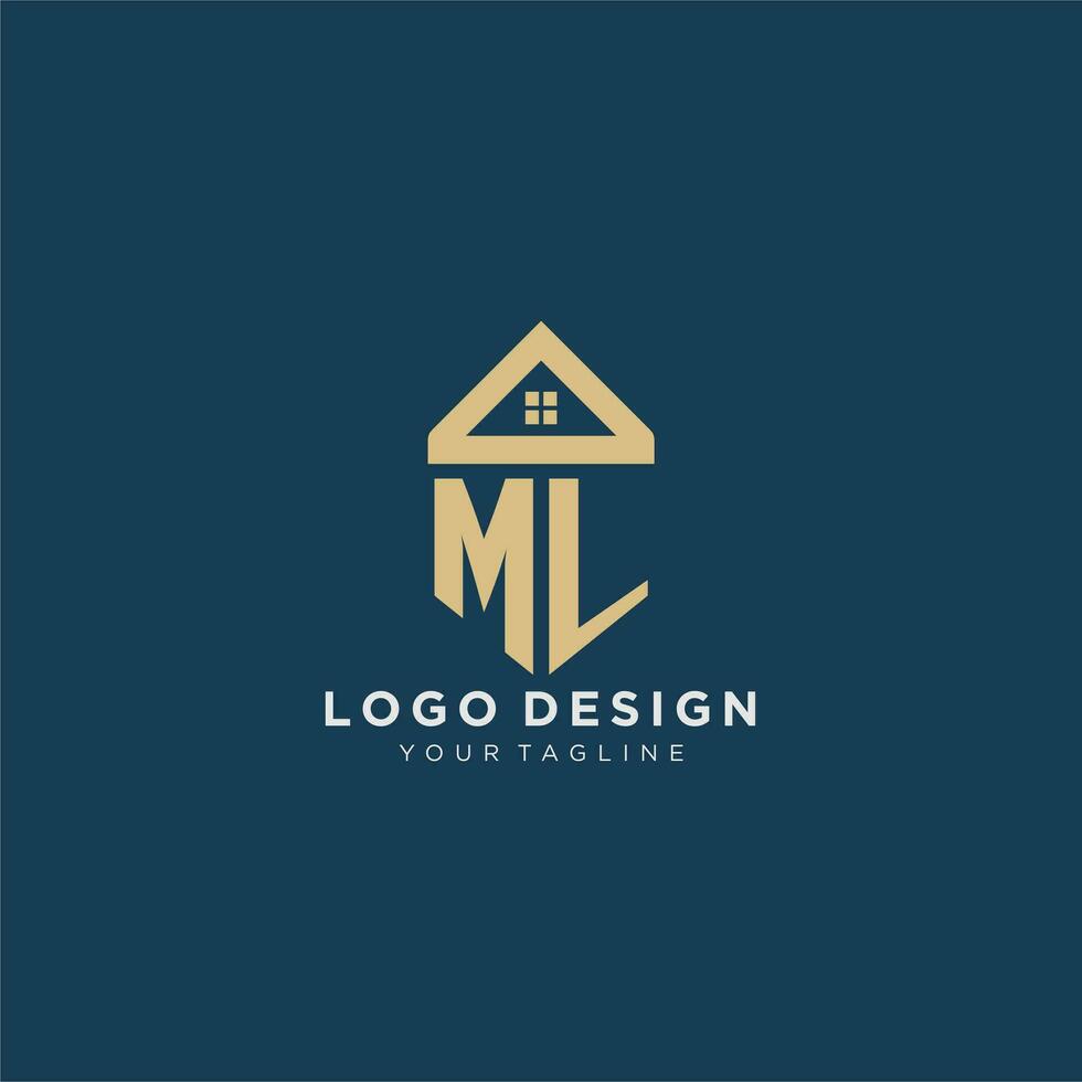 initial letter ML with simple house roof creative logo design for real estate company vector