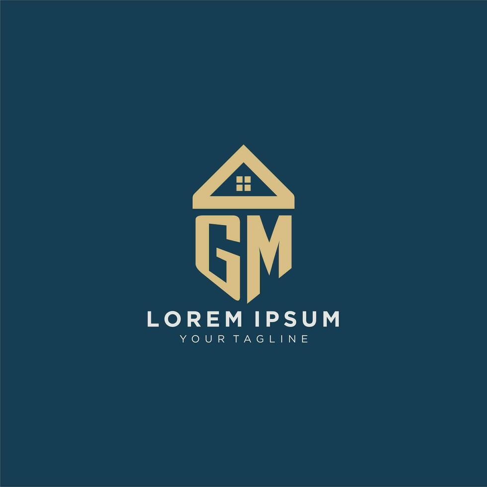 initial letter GM with simple house roof creative logo design for real estate company vector