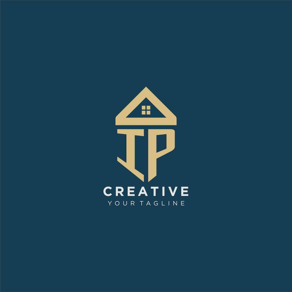 initial letter IP with simple house roof creative logo design for real estate company vector