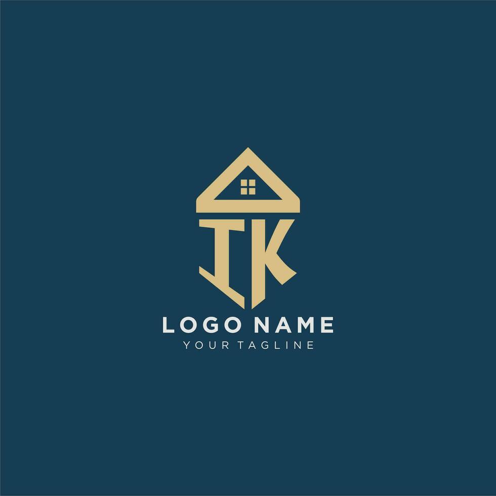 initial letter IK with simple house roof creative logo design for real estate company vector