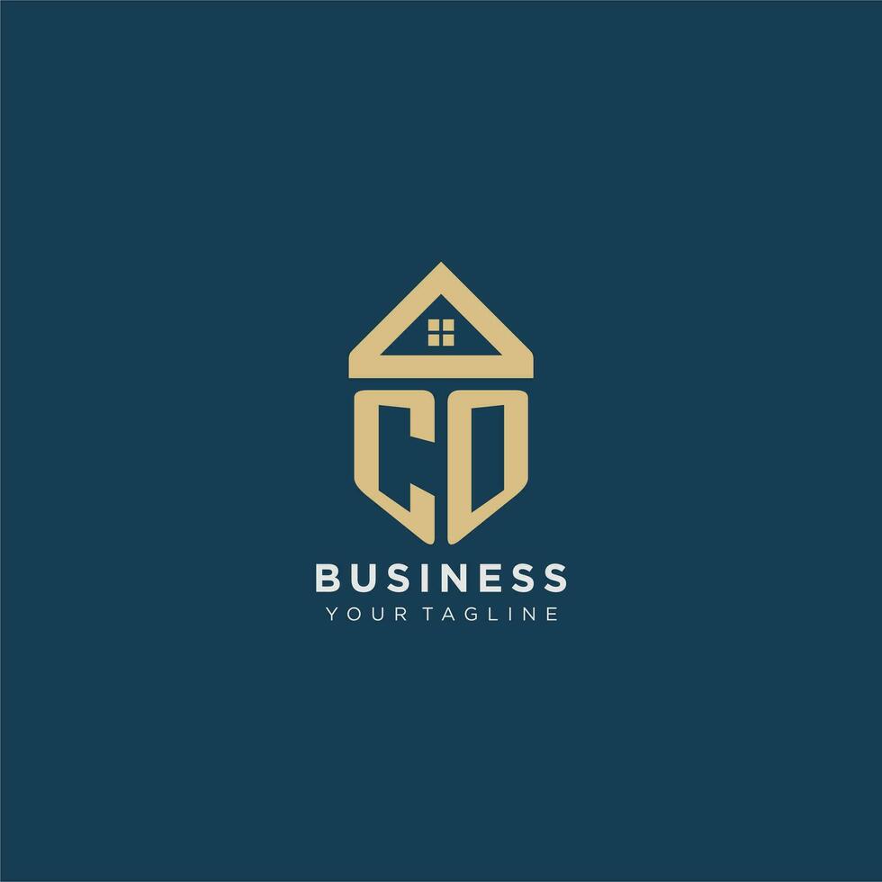 initial letter CO with simple house roof creative logo design for real estate company vector