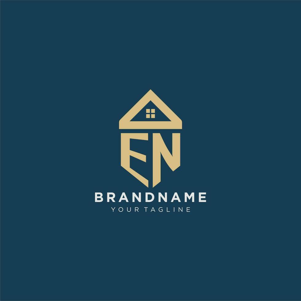 initial letter EN with simple house roof creative logo design for real estate company vector