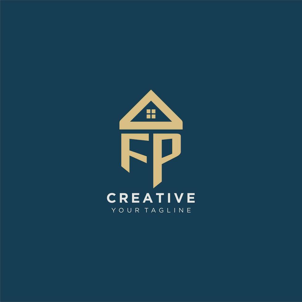 initial letter FP with simple house roof creative logo design for real estate company vector