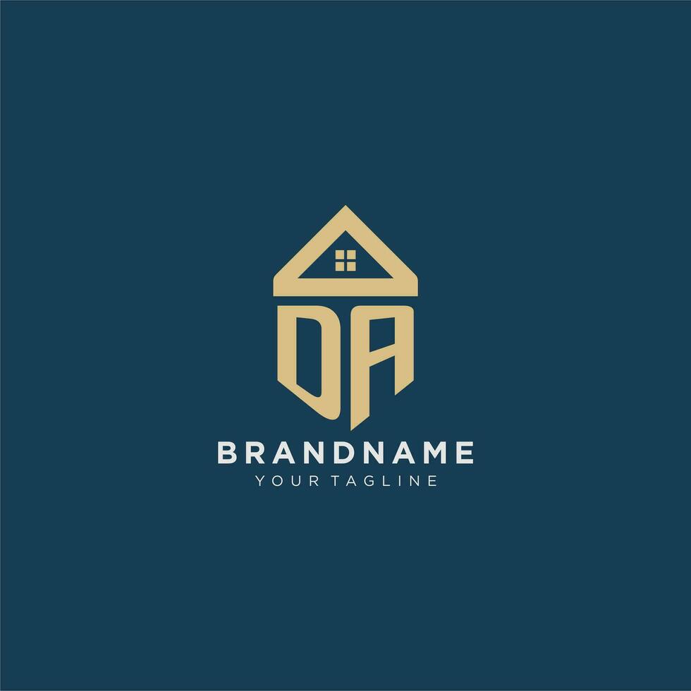 initial letter DA with simple house roof creative logo design for real estate company vector