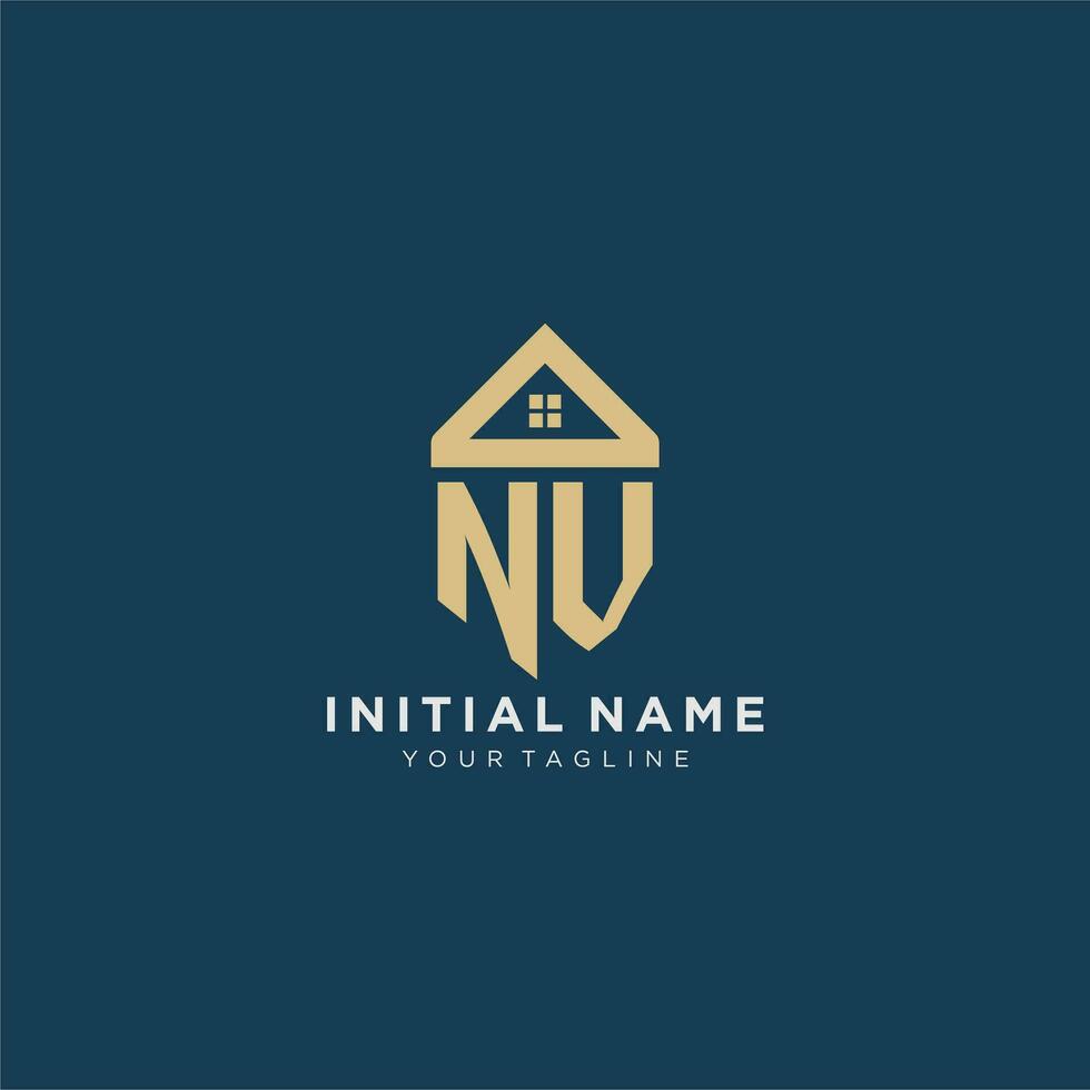 initial letter NV with simple house roof creative logo design for real estate company vector