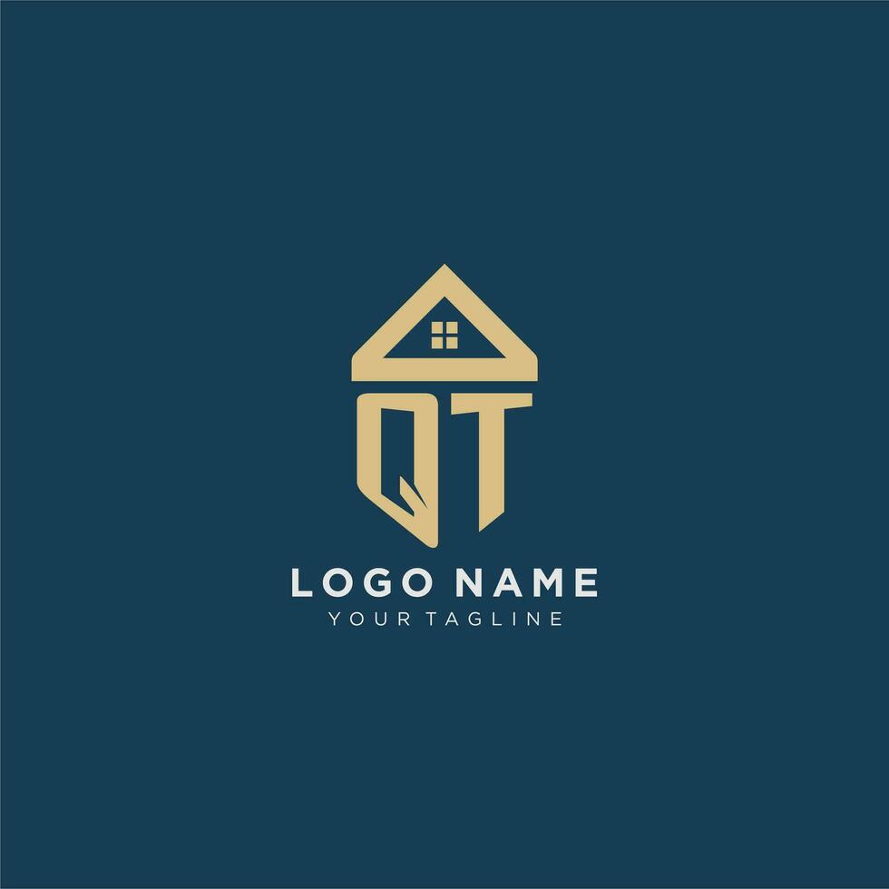 initial letter QT with simple house roof creative logo design for real estate company vector