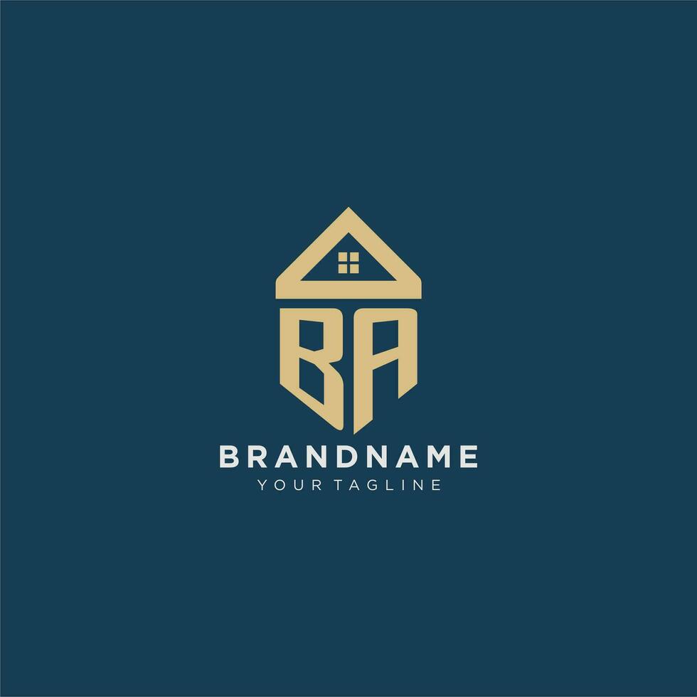 initial letter BA with simple house roof creative logo design for real estate company vector