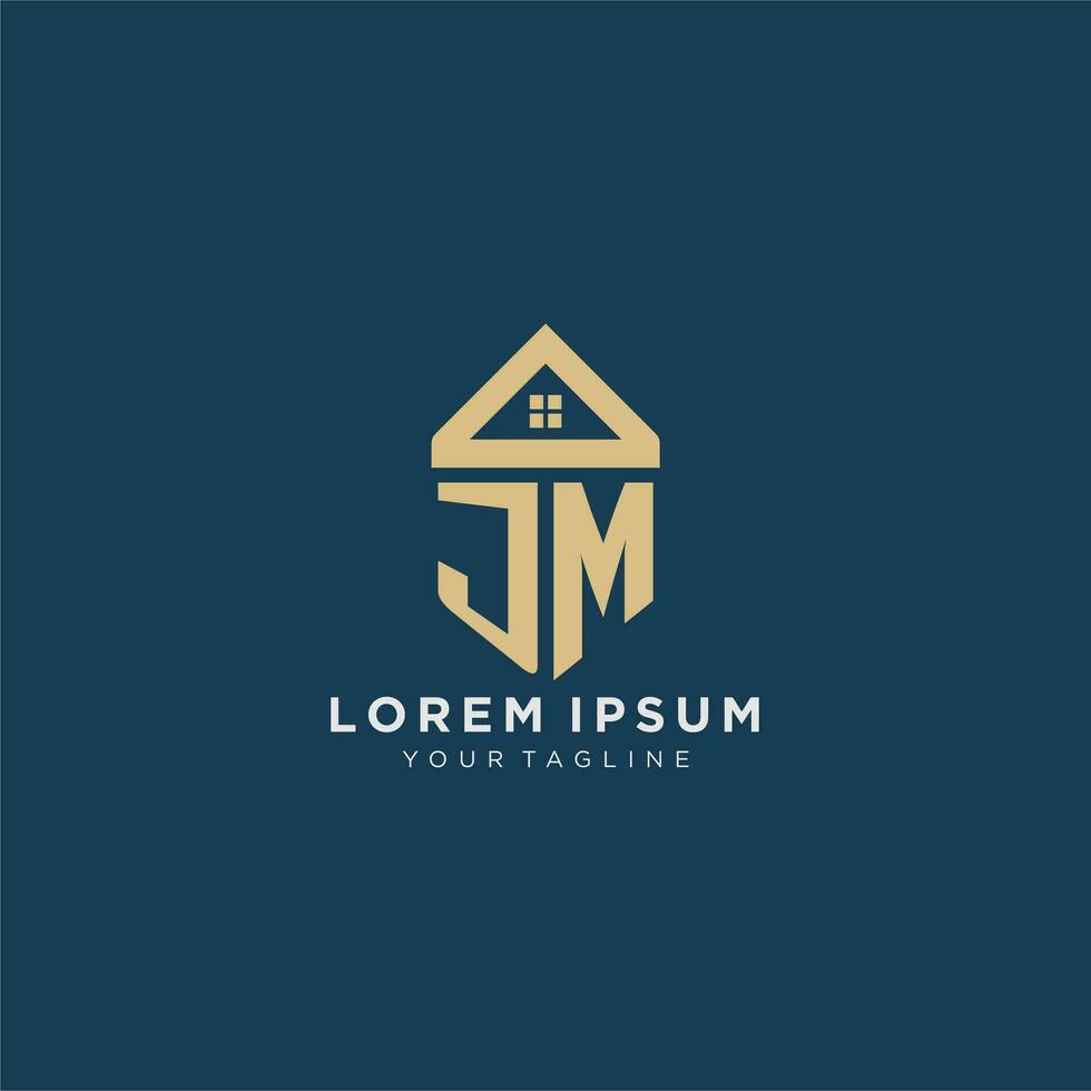 initial letter JM with simple house roof creative logo design for real estate company vector