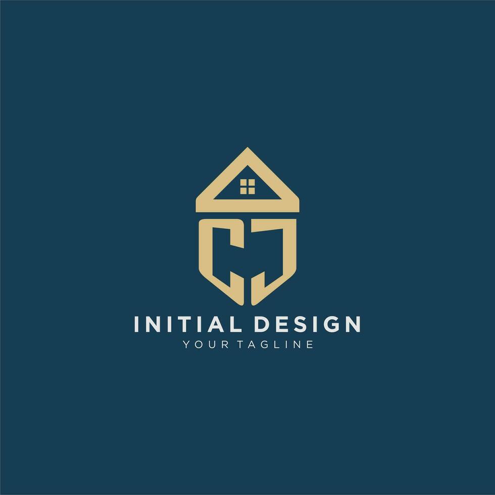 initial letter CJ with simple house roof creative logo design for real estate company vector